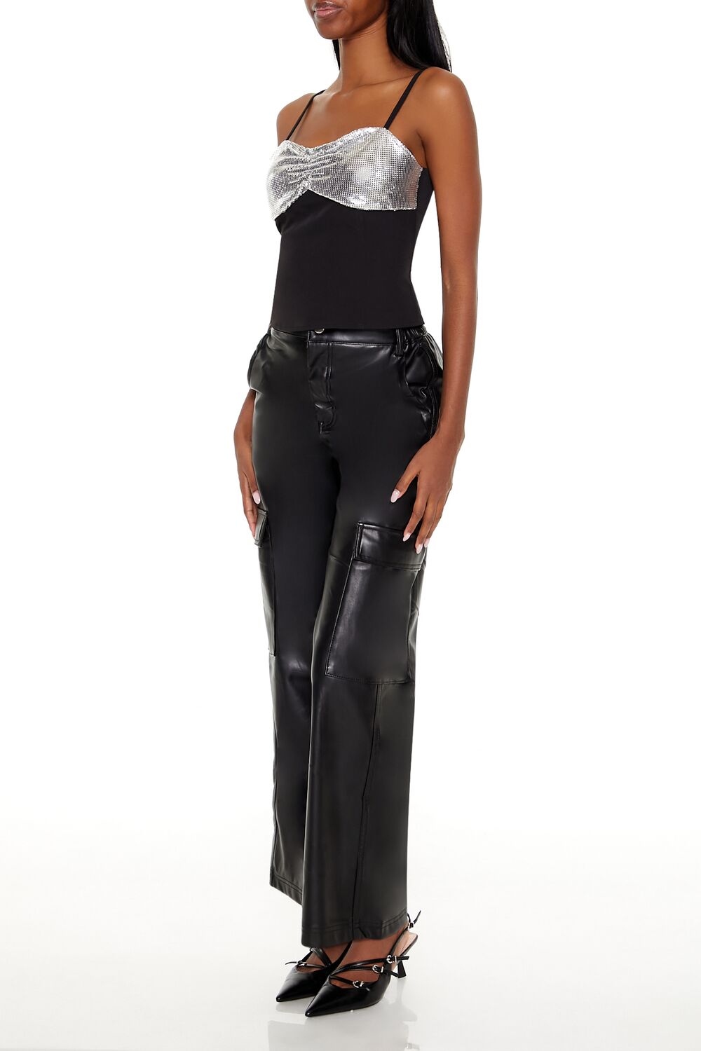 Faux Leather High-Rise Cargo Pants