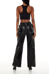 Faux Leather Cargo Pants