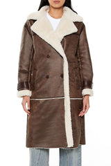 Faux Shearling-Trim Trench Coat