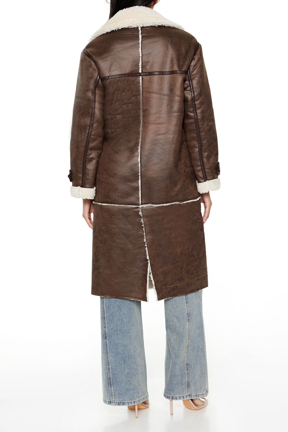 Faux Shearling-Trim Trench Coat