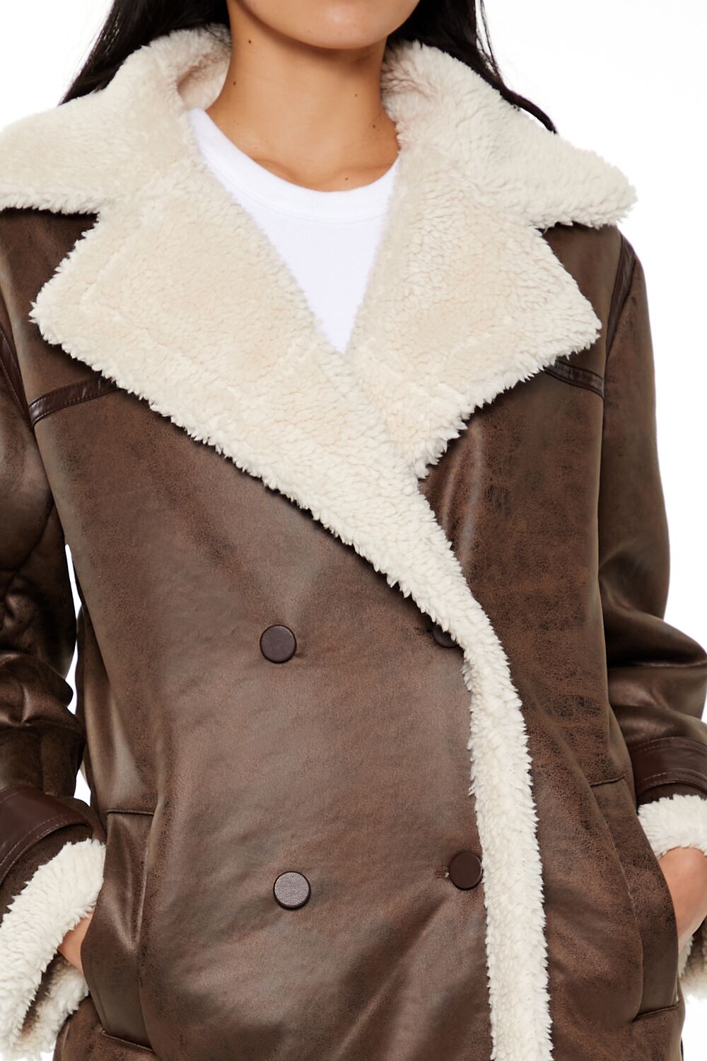 Faux Shearling-Trim Trench Coat