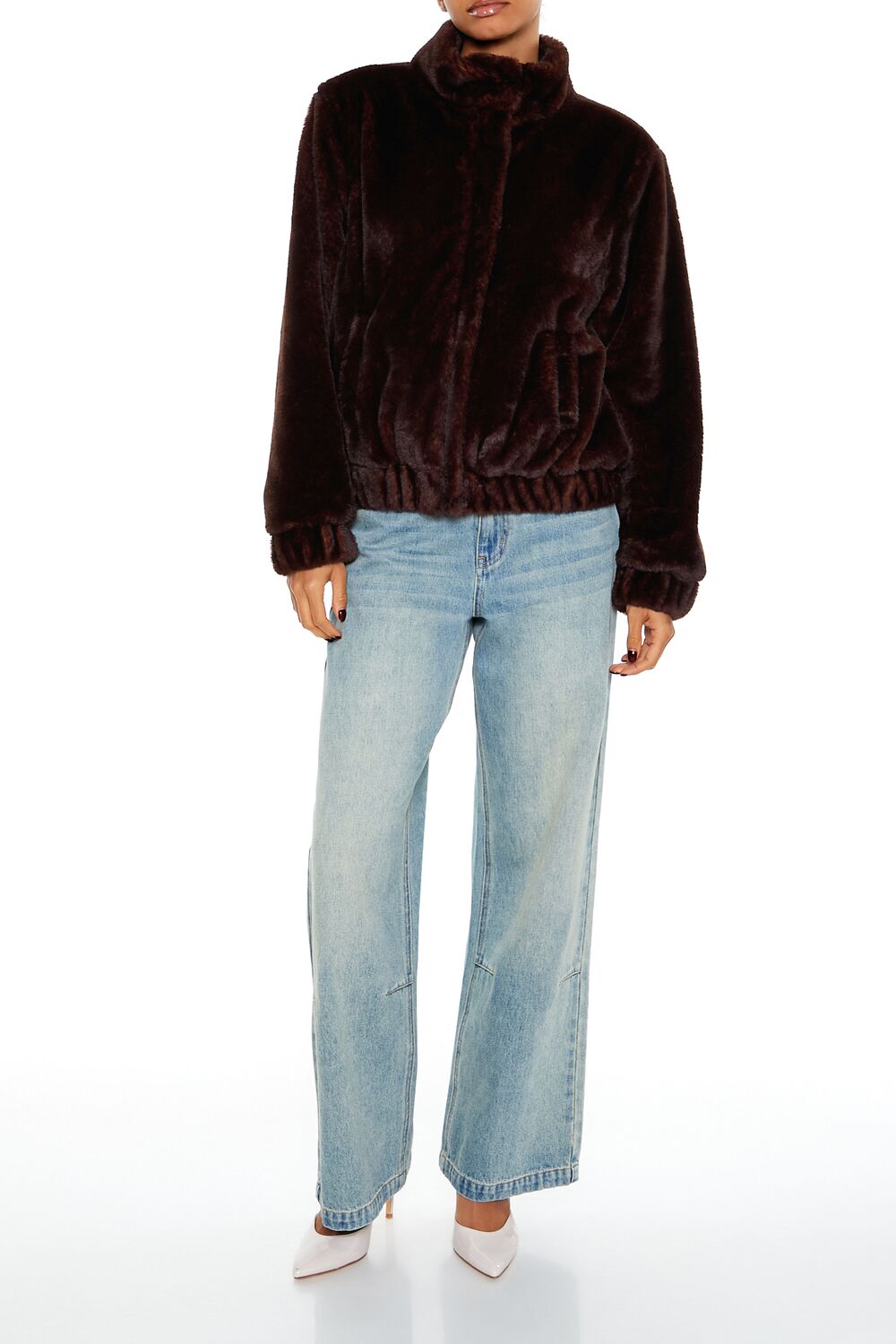 Faux Fur Funnel-Neck Bomber Jacket