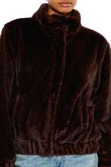 Faux Fur Funnel-Neck Bomber Jacket
