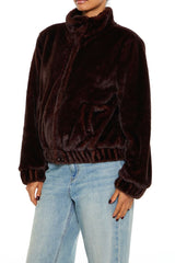 Faux Fur Funnel-Neck Bomber Jacket