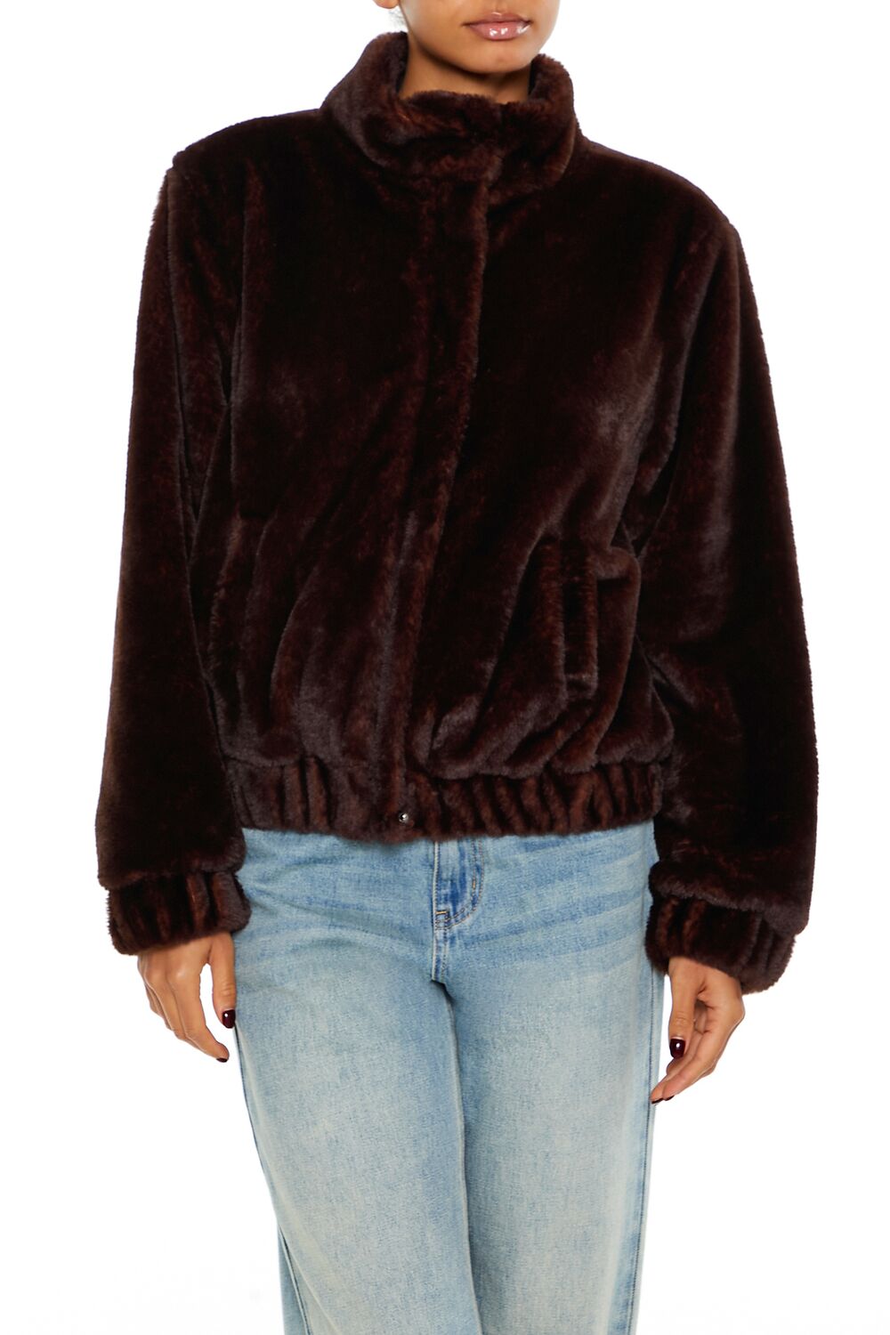 Faux Fur Funnel-Neck Bomber Jacket