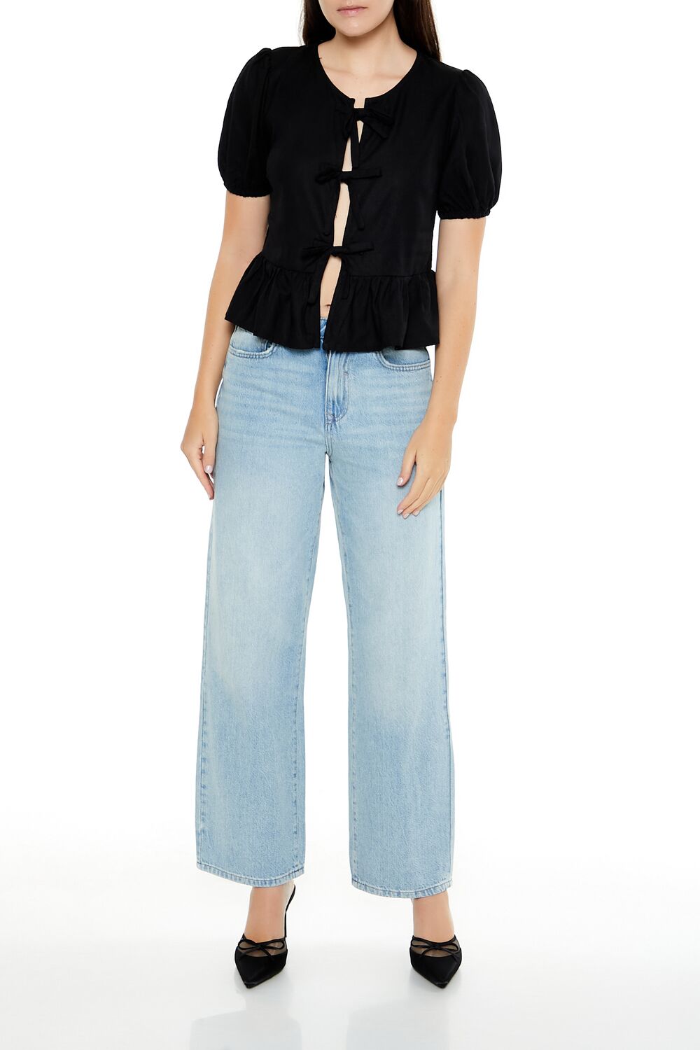 Bow Split-Front Flounce Top