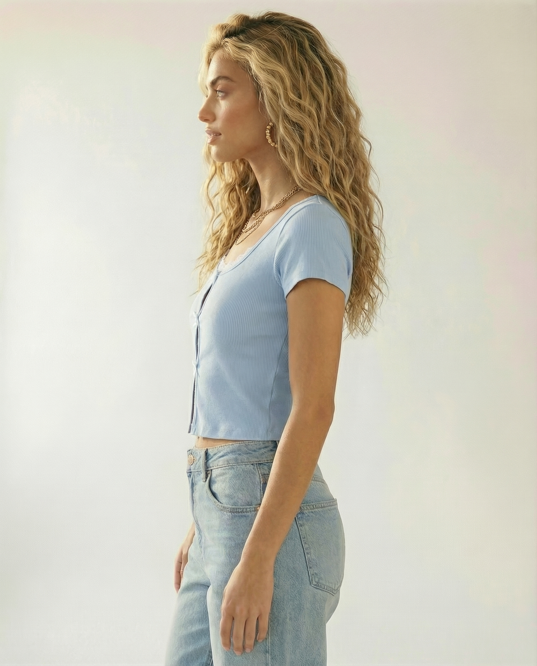 Ribbed Lace-Trim Bow Top