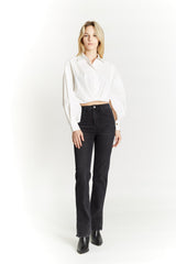 Cropped Blouse with Button Cuffs