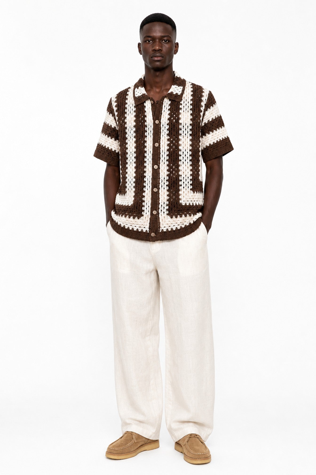 Crochet Stripe Button Down Shirt