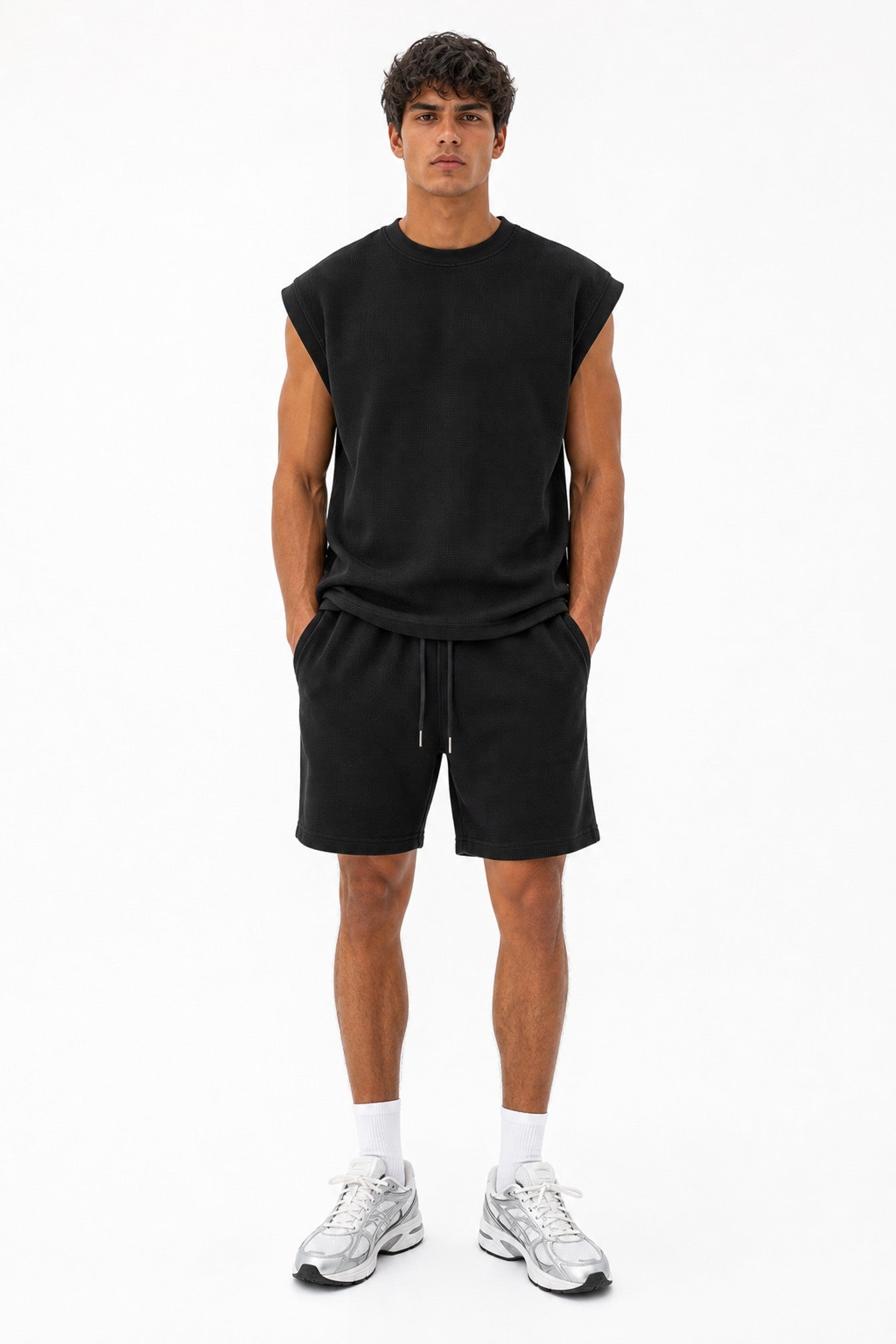 Textured Cutoff Tank and Shorts Set