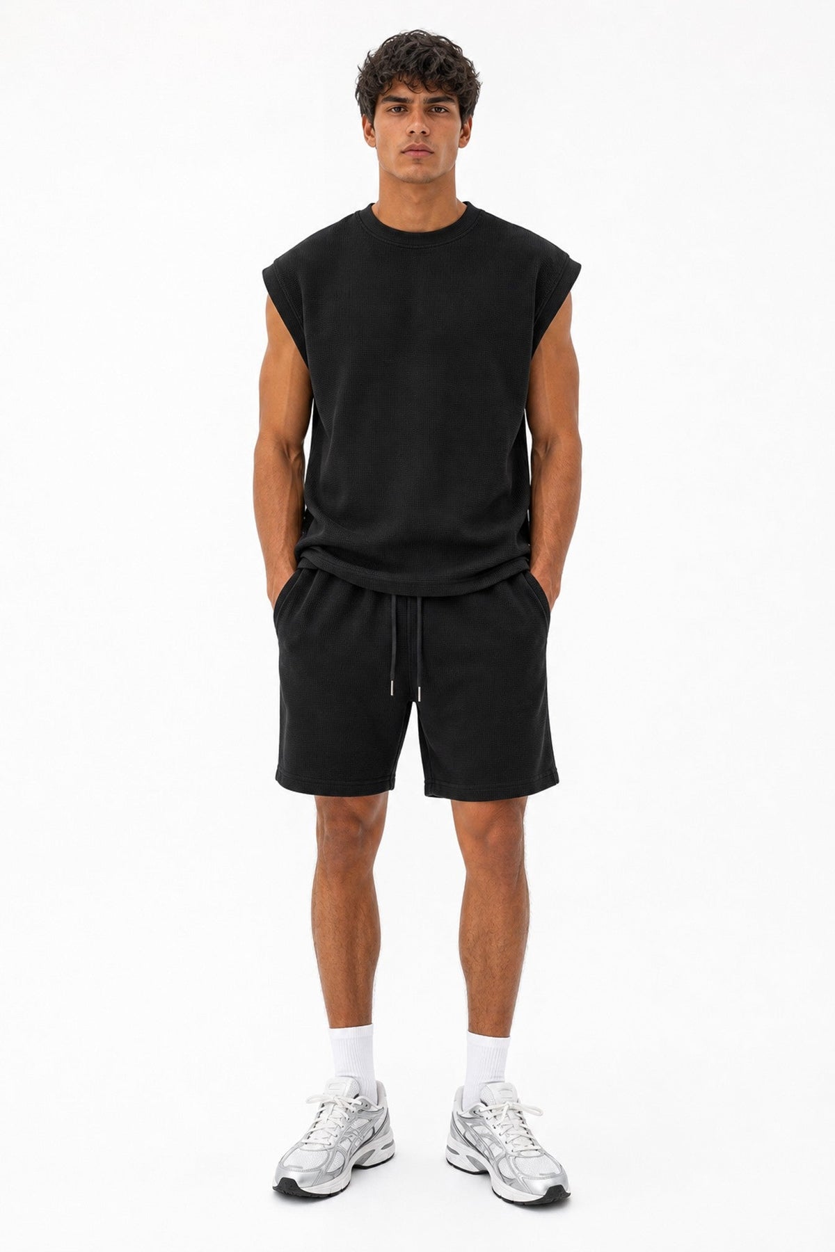 Textured Cutoff Tank and Shorts Set