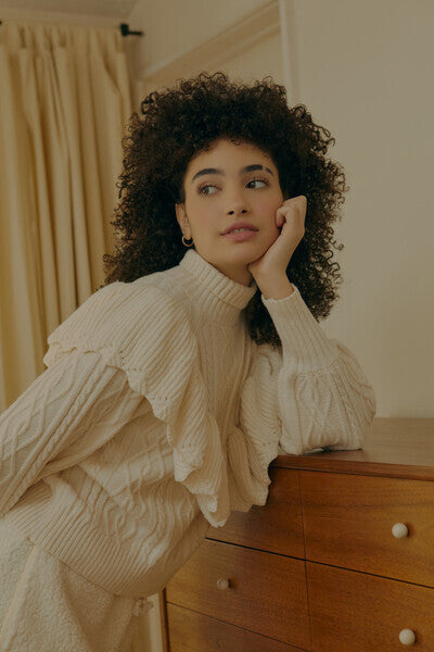 Ruffled Cable Knit Sweater