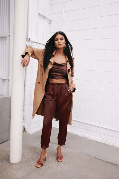 Satin Drawstring Ankle-Cut Joggers
