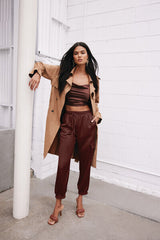 Satin Drawstring Ankle-Cut Joggers