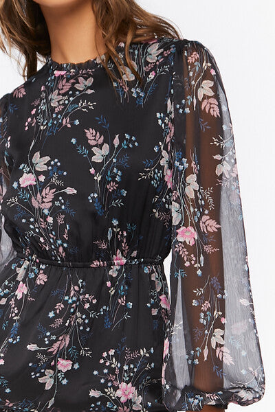 Chiffon Floral Print Midi Dress