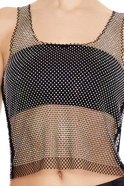 Sheer Rhinestone Netted Tank Top