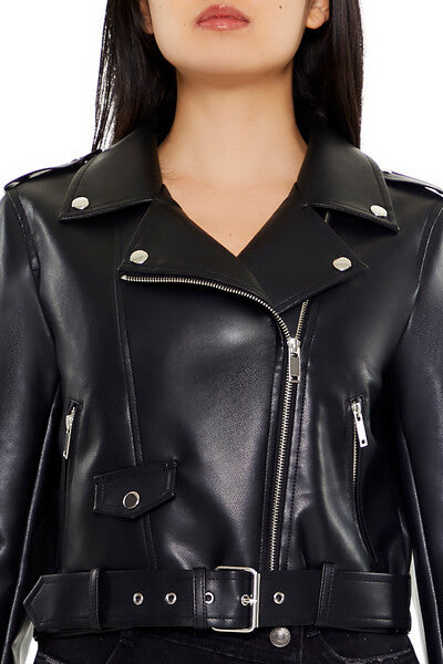 Faux Leather Cropped Moto Jacket