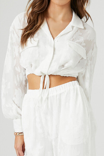 Floral Chiffon Cropped Shirt & Pants Set