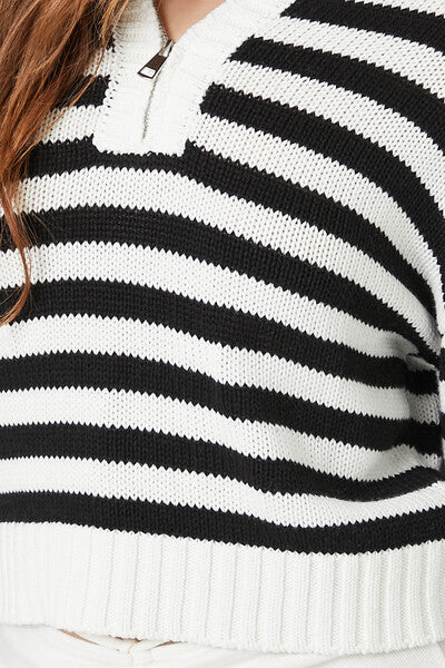 Striped Hooded Half-Zip Sweater