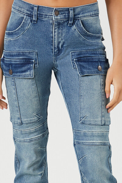 Stretch-Denim Cargo Bootcut Jeans