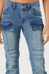 Stretch-Denim Cargo Bootcut Jeans