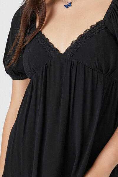 Lace-Trim Peasant Mini Dress