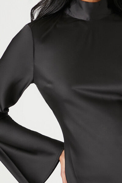Satin Mock Neck Mini Dress