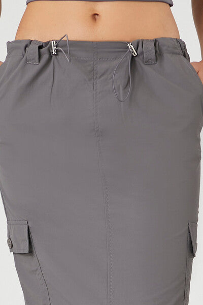 Twill Toggle Drawstring Midi Skirt