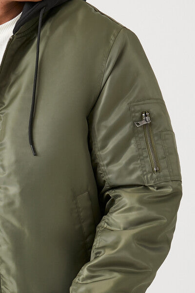 Zip-Up Hooded Bomber Jacket