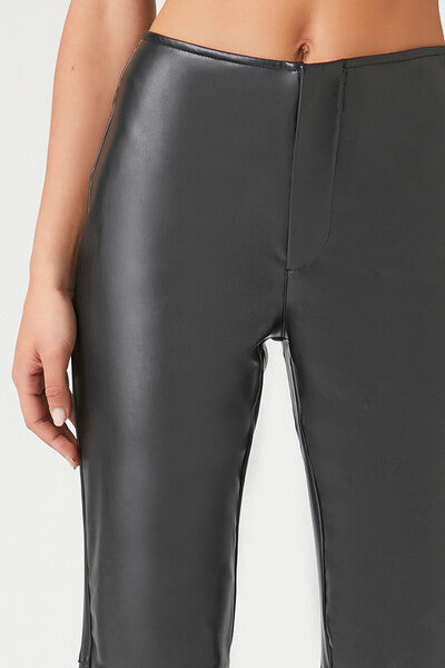 Faux Leather High-Rise Flare Pants