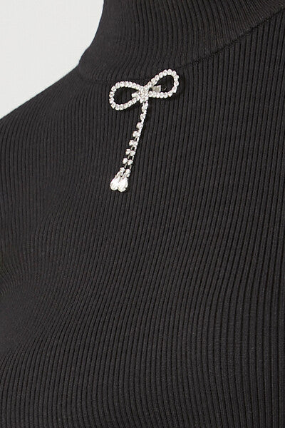 Rhinestone Bow Mini Sweater Dress