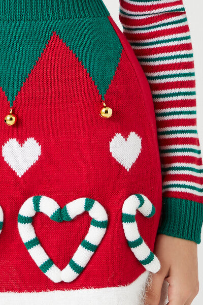 Candy Cane Heart Elf Mini Dress