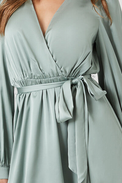 Satin Mock Wrap Mini Dress