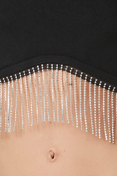 Rhinestone-Fringe Crop Top