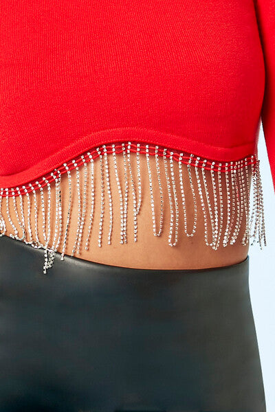 Rhinestone-Fringe Crop Top