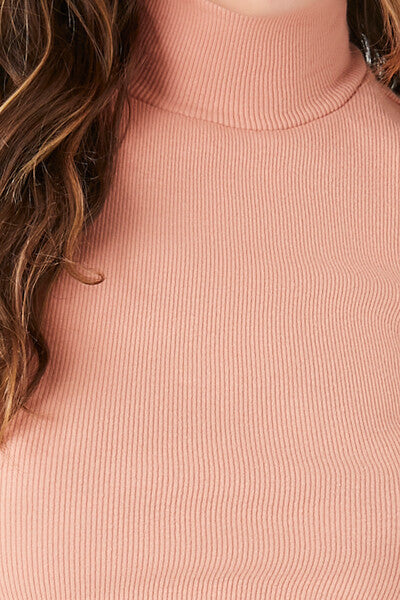 Ribbed Knit Turtleneck Crop Top
