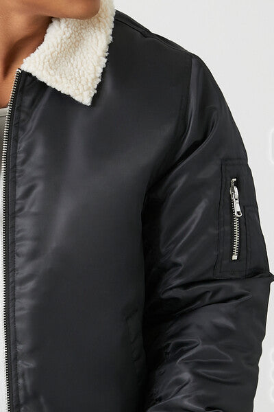 Faux Shearling-Trim Bomber Jacket