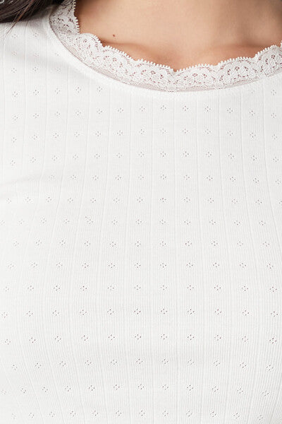 Lace-Trim Pointelle Knit Top