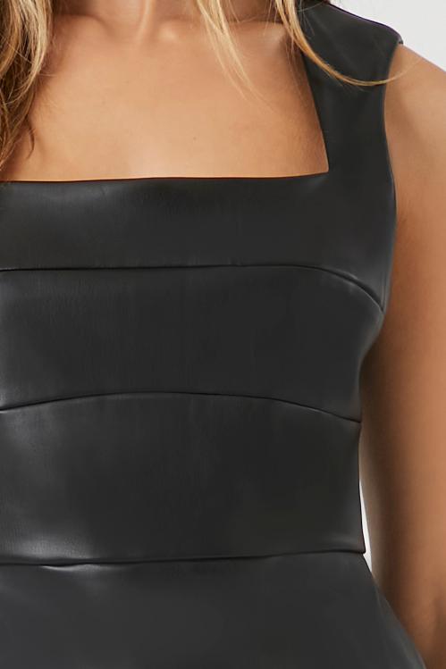 Faux Leather Sleeveless Midi Dress