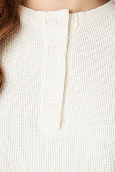Cotton Ribbed Cropped Henley Top