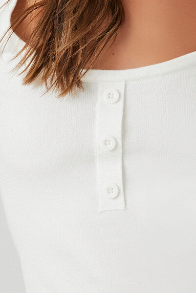 Cropped Sweater-Knit Henley Top