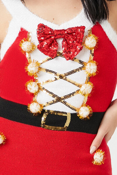 Pom Pom & Sequin Santa Mini Dress