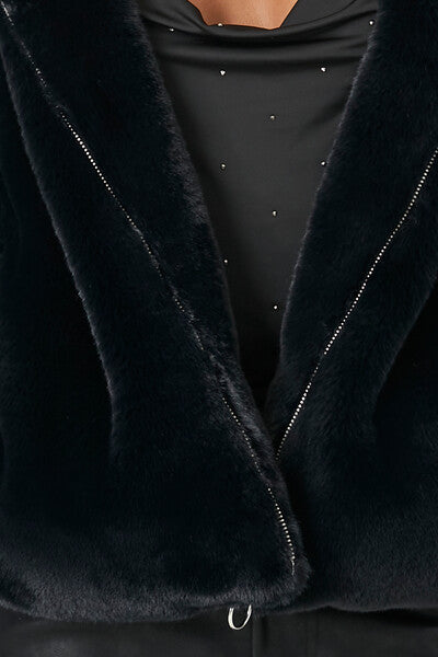 Plush Faux Fur Zip-Up Hoodie