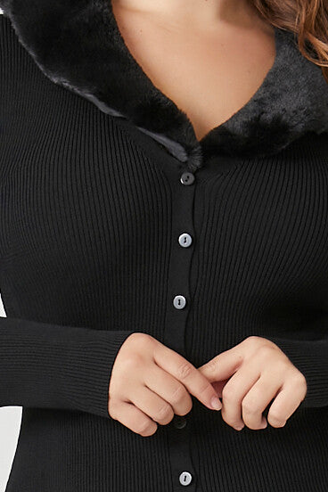 Plus Size Faux Fur-Trim Sweater Midi Dress