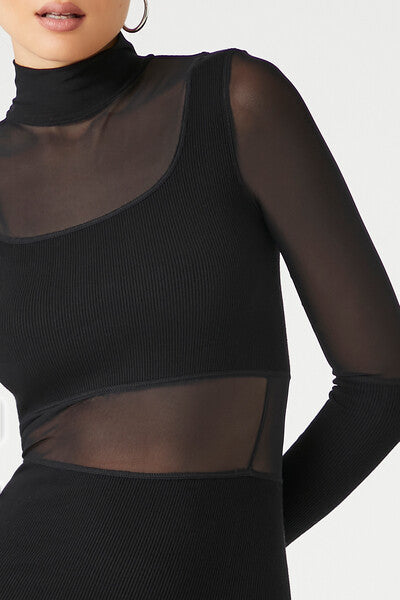Sheer Combo Bodycon Midi Dress