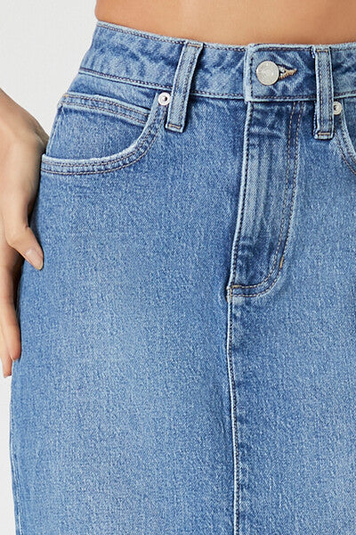 Stone Wash Slit Denim Maxi Skirt