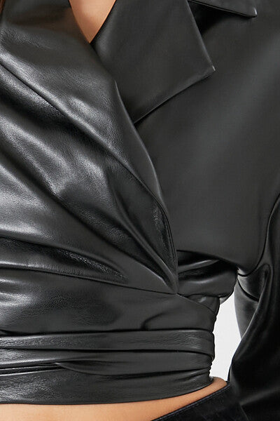 Faux Leather Wrap Moto Jacket