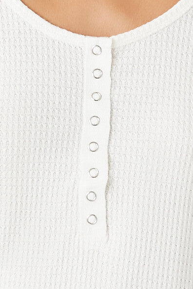 Curved-Hem Thermal Henley Top