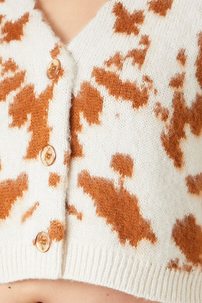 Cropped Cow Print Cardigan Sweater