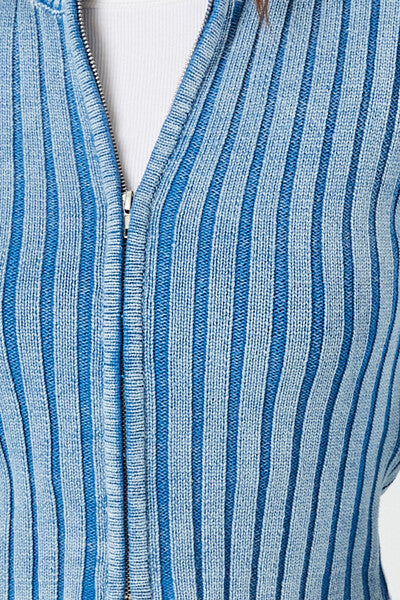 Ribbed Knit Zip-Up Sweater